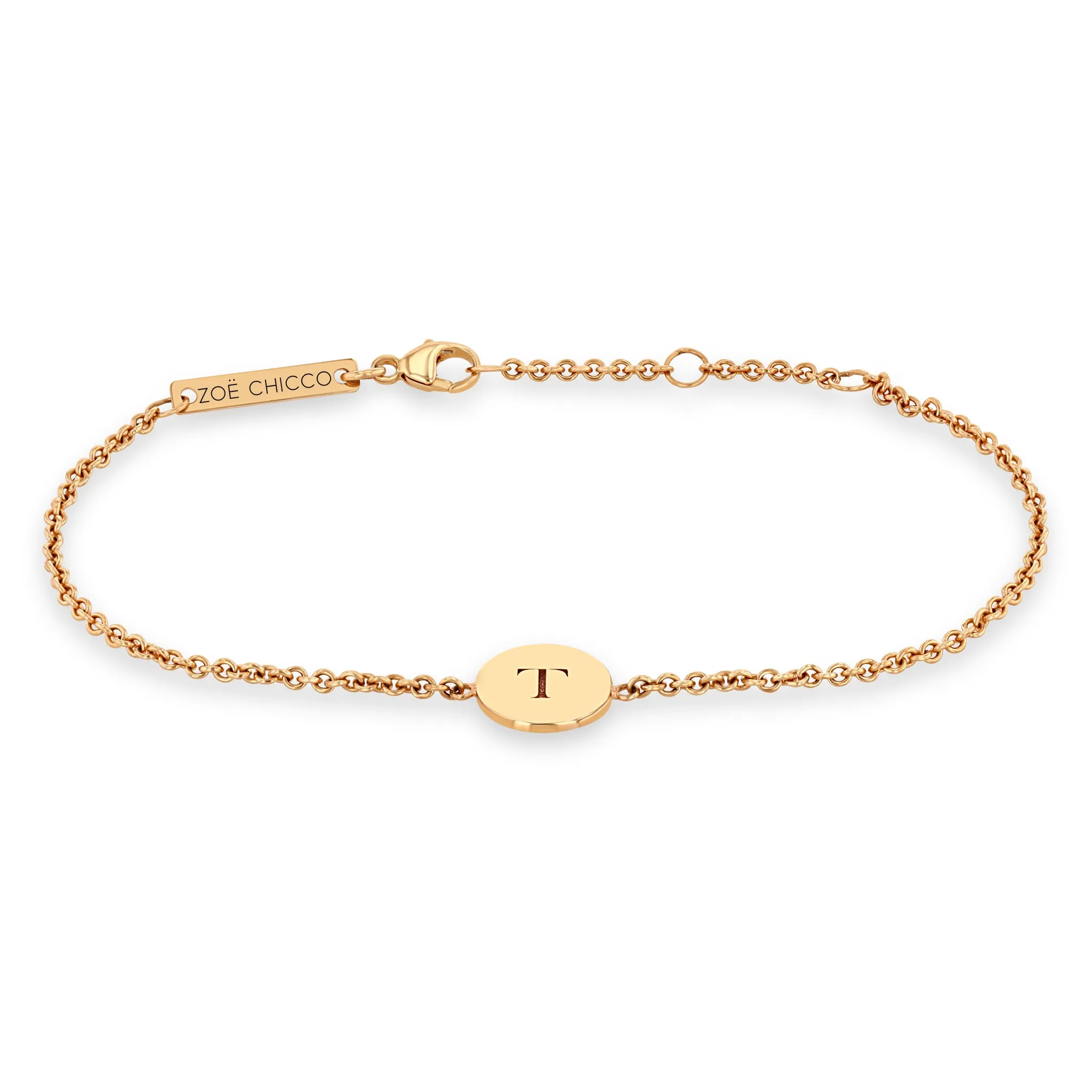 14k Engraved Initial Small Disc Bracelet