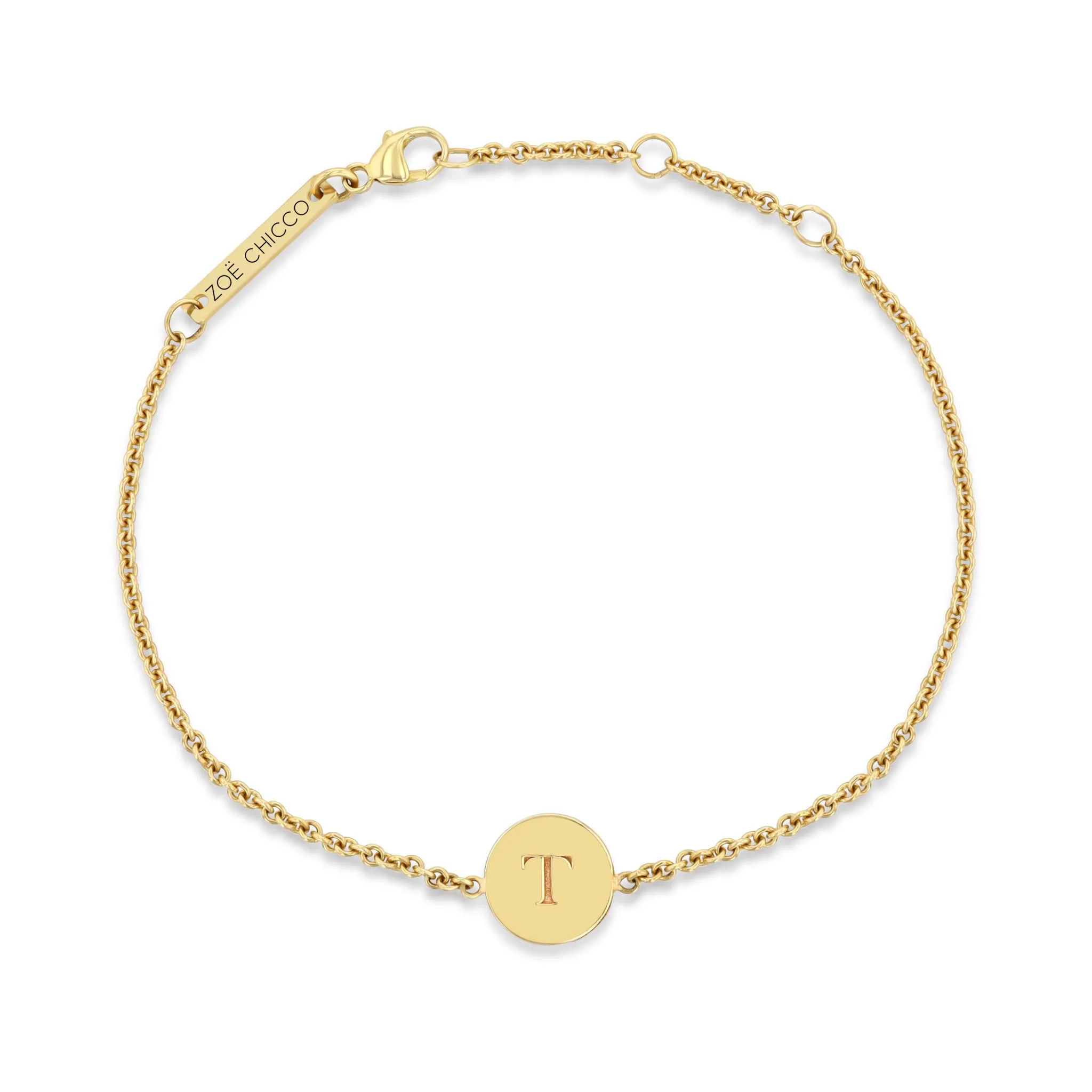 14k Engraved Initial Small Disc Bracelet