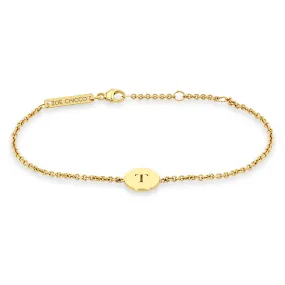 14k Engraved Initial Small Disc Bracelet