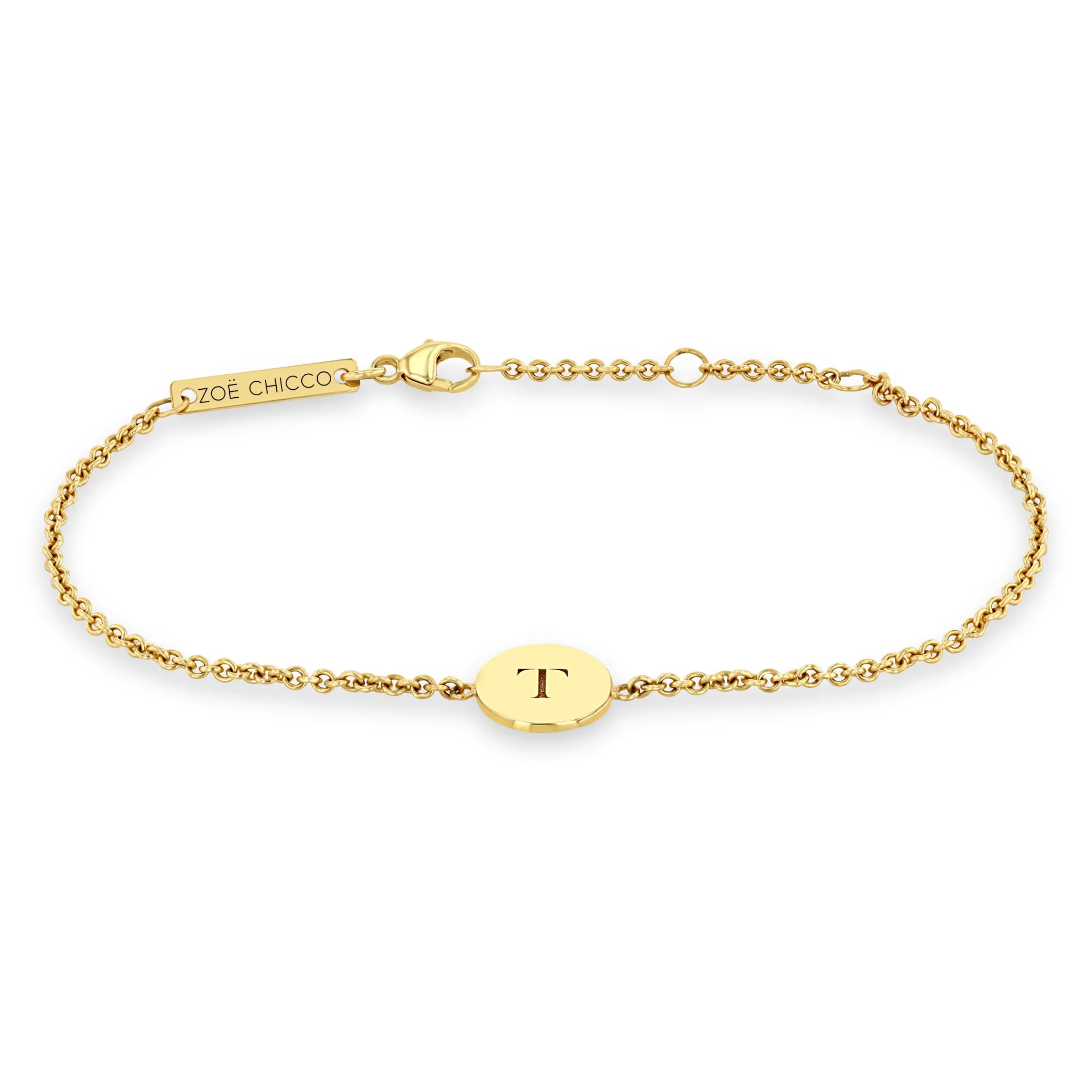 14k Engraved Initial Small Disc Bracelet