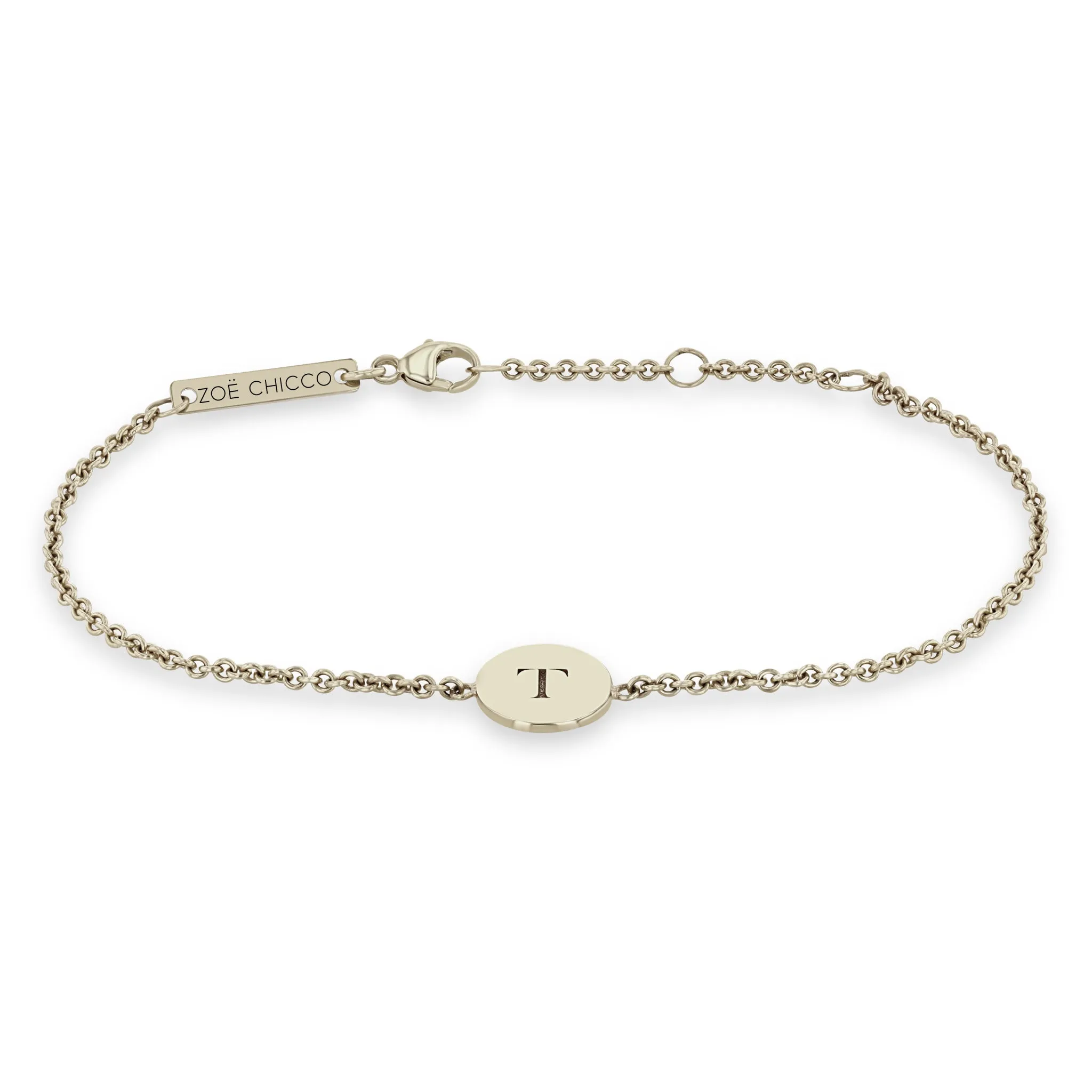 14k Engraved Initial Small Disc Bracelet