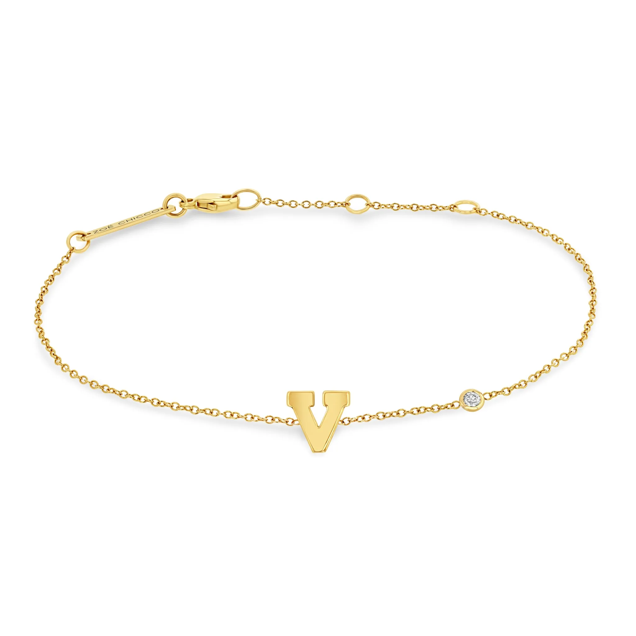 14k Gold Initial Letter Bracelet with Floating Diamond