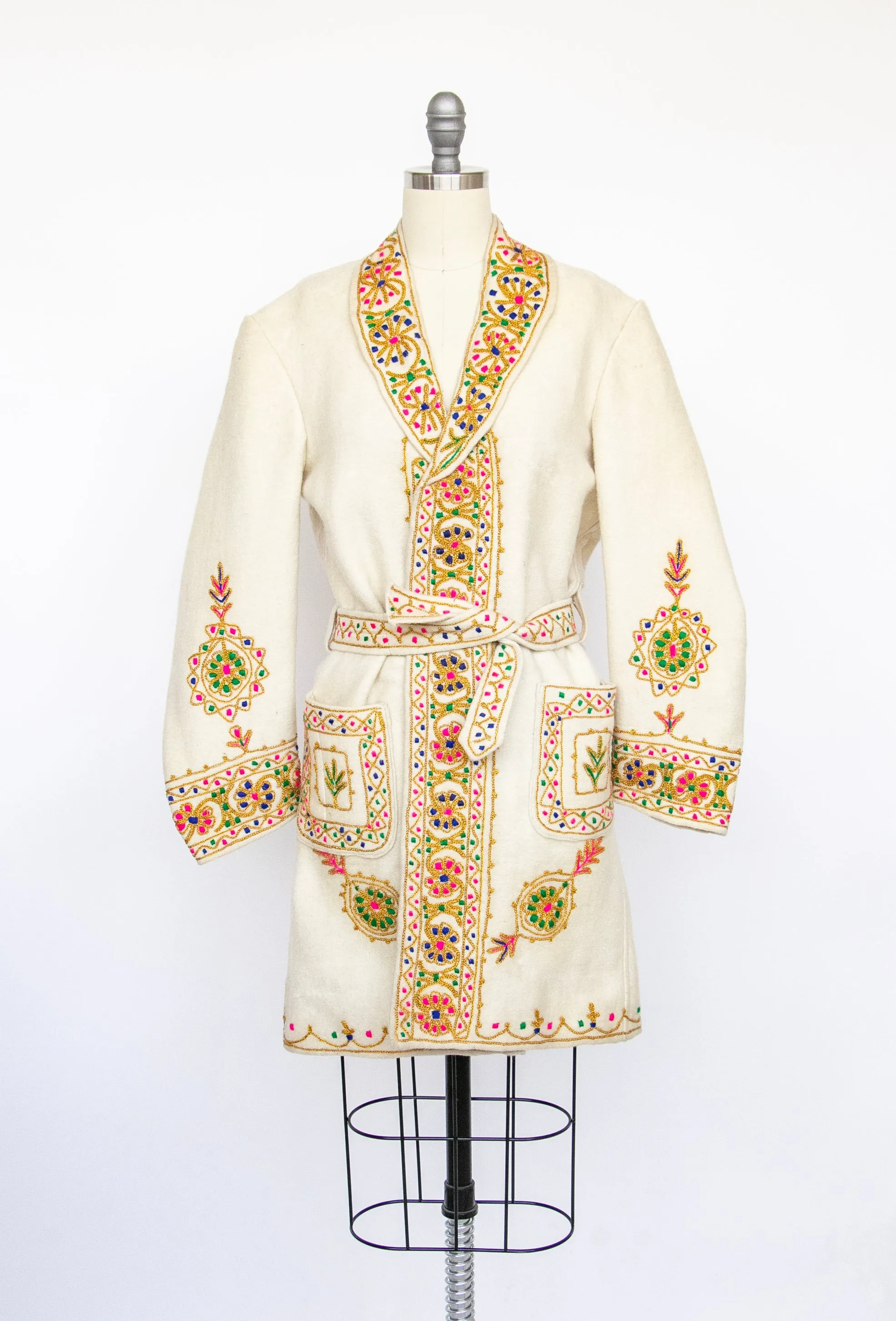 1960s Jacket Embroidered Wool Ethnic Coat M / L