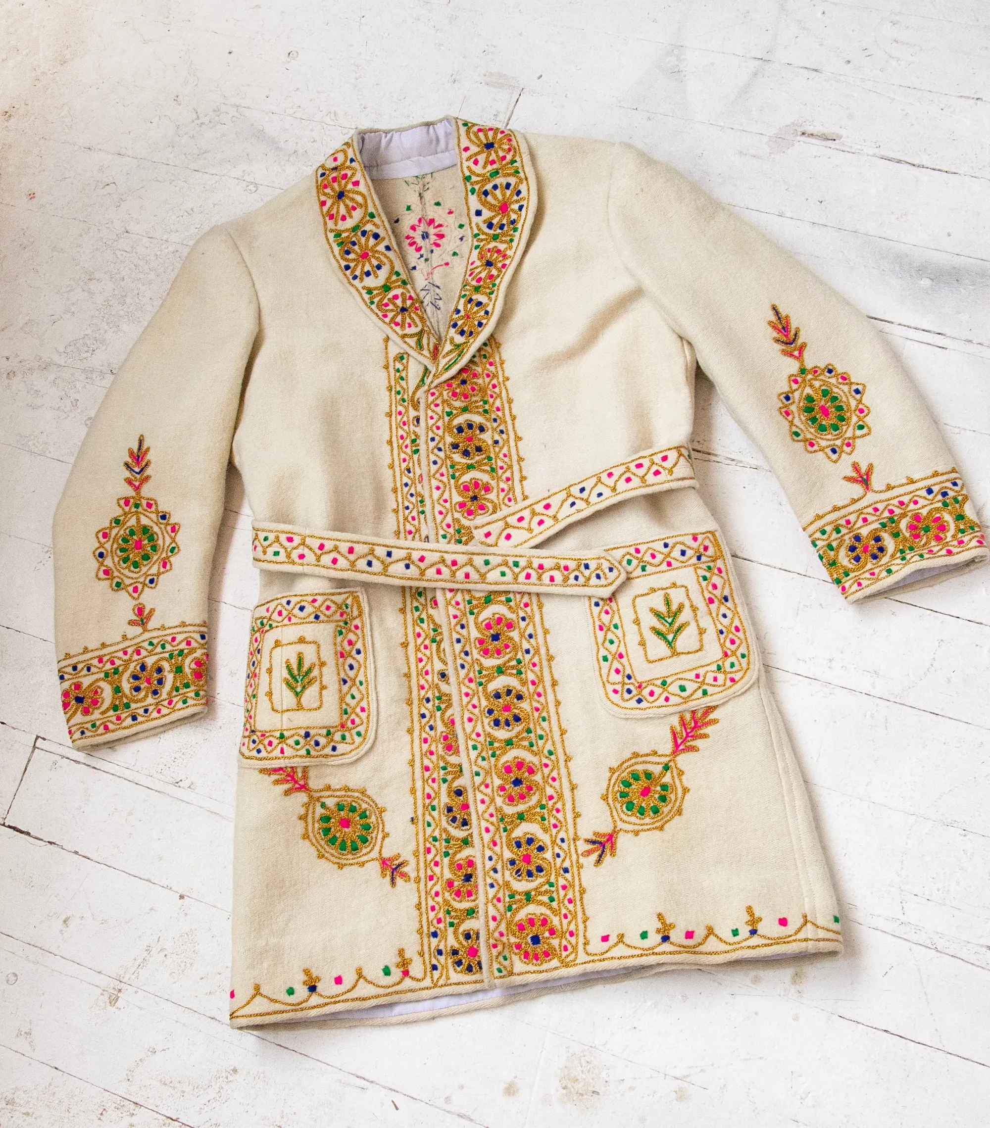 1960s Jacket Embroidered Wool Ethnic Coat M / L