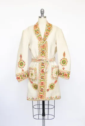 1960s Jacket Embroidered Wool Ethnic Coat M / L