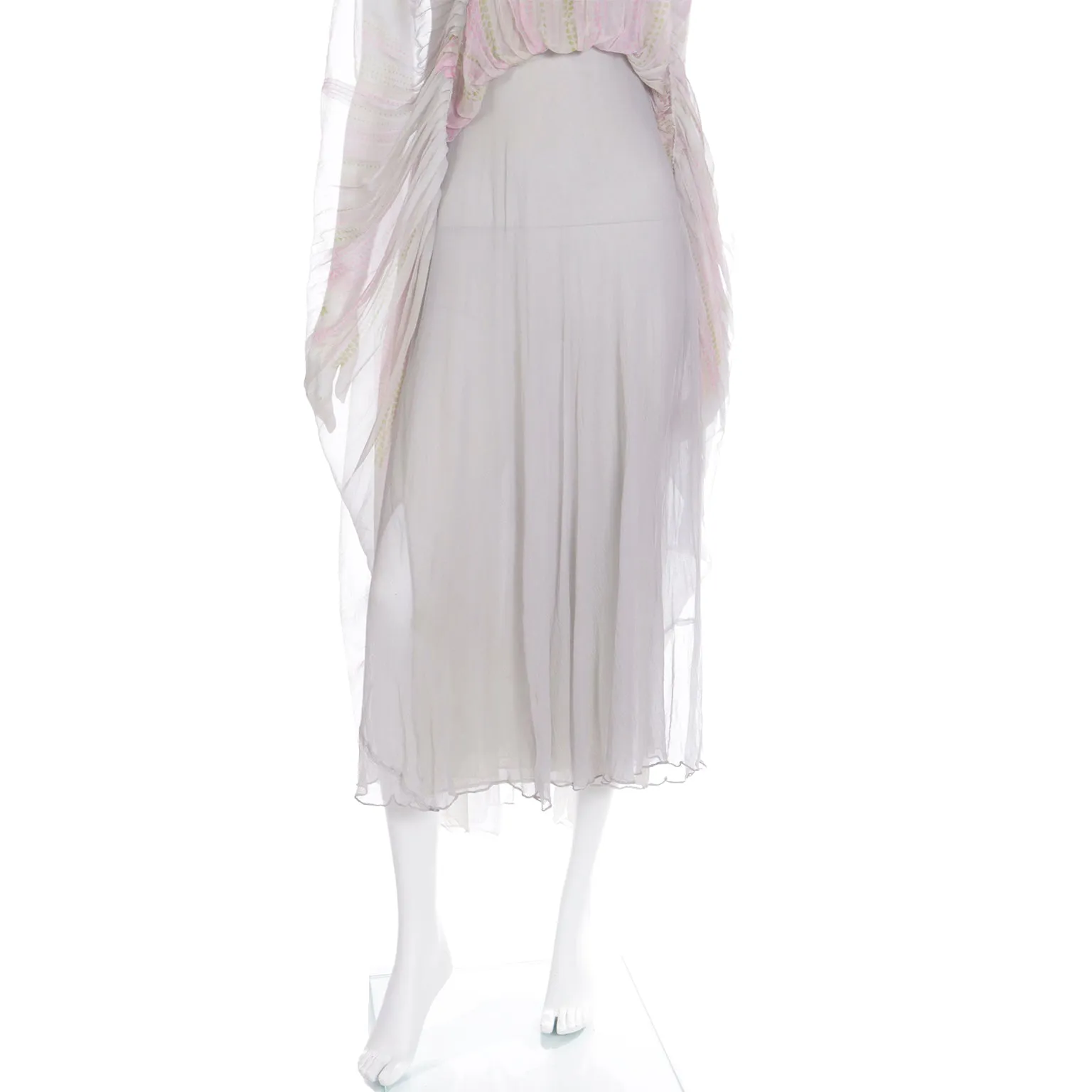 1970s André Laug For Audrey Silk Chiffon Pastel Dot Maxi Dress