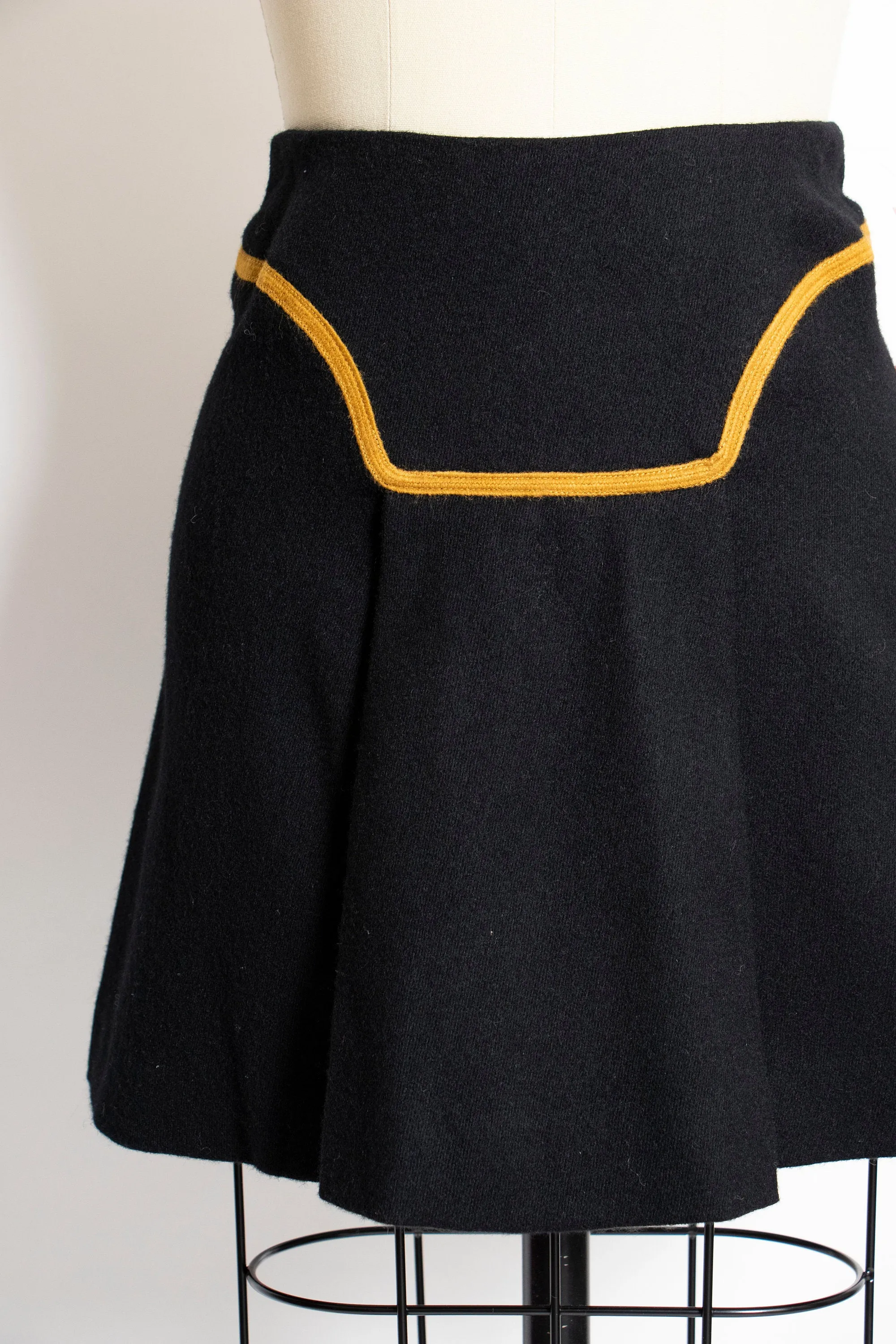 1970s Mini Skirt Wool High Waist Sailor Style XS