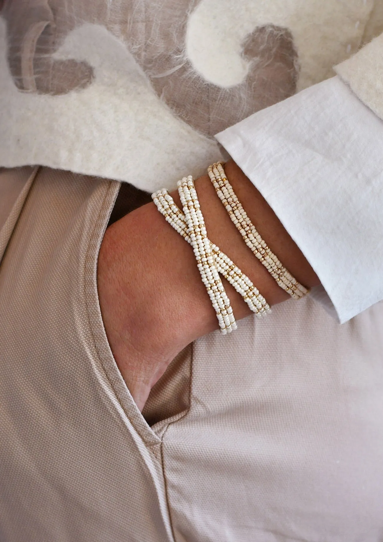 3 Dot Triangle XS Double Wrap Bracelet -  PEARL/GOLD