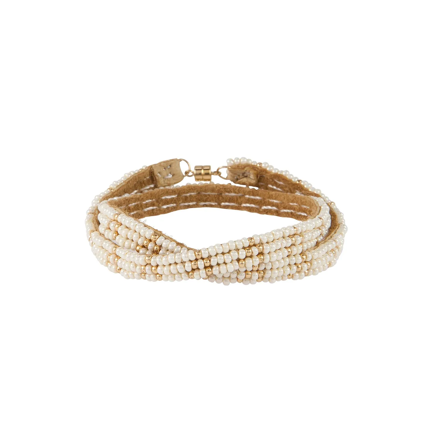 3 Dot Triangle XS Double Wrap Bracelet -  PEARL/GOLD