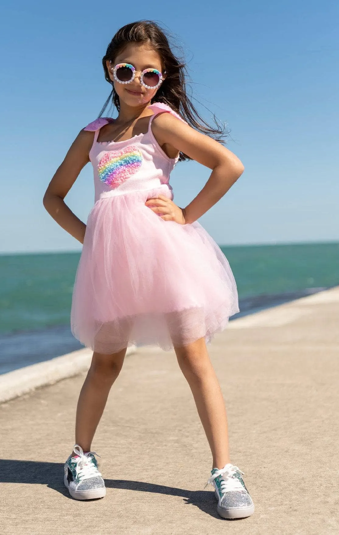 3D Rainbow Heart Tulle Dress