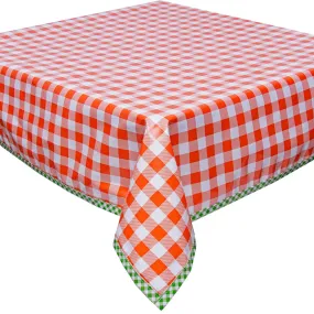 48 x 48 Large Gingham Orange Oilcloth Tablecloth with Lime Gingham Trim