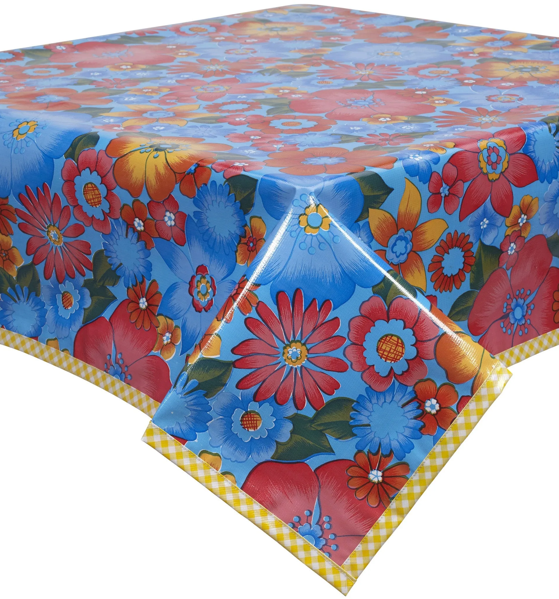 55 x 55 Square Betty's Bunch Light Blue Oilcloth Tablecloth