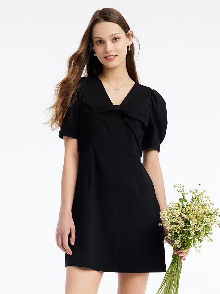 A-Line Bowknot Plain Mini Dress