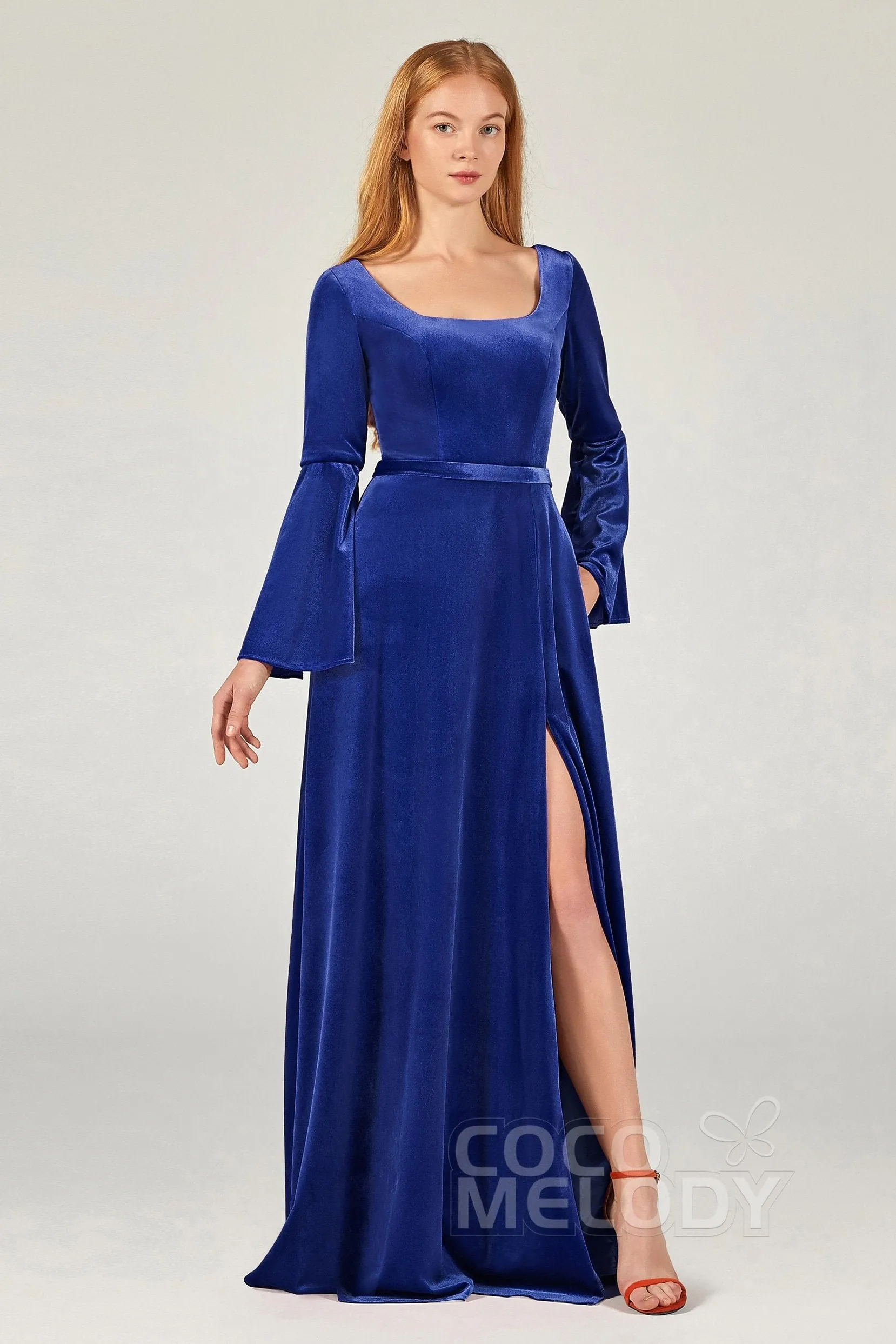 A-Line Floor Length Velvet Bridesmaid Dress Formal Dresses CB0370