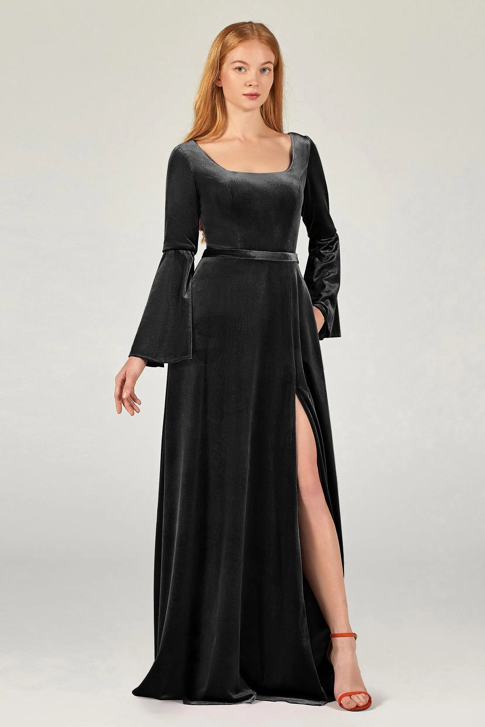 A-Line Floor Length Velvet Bridesmaid Dress Formal Dresses CB0370