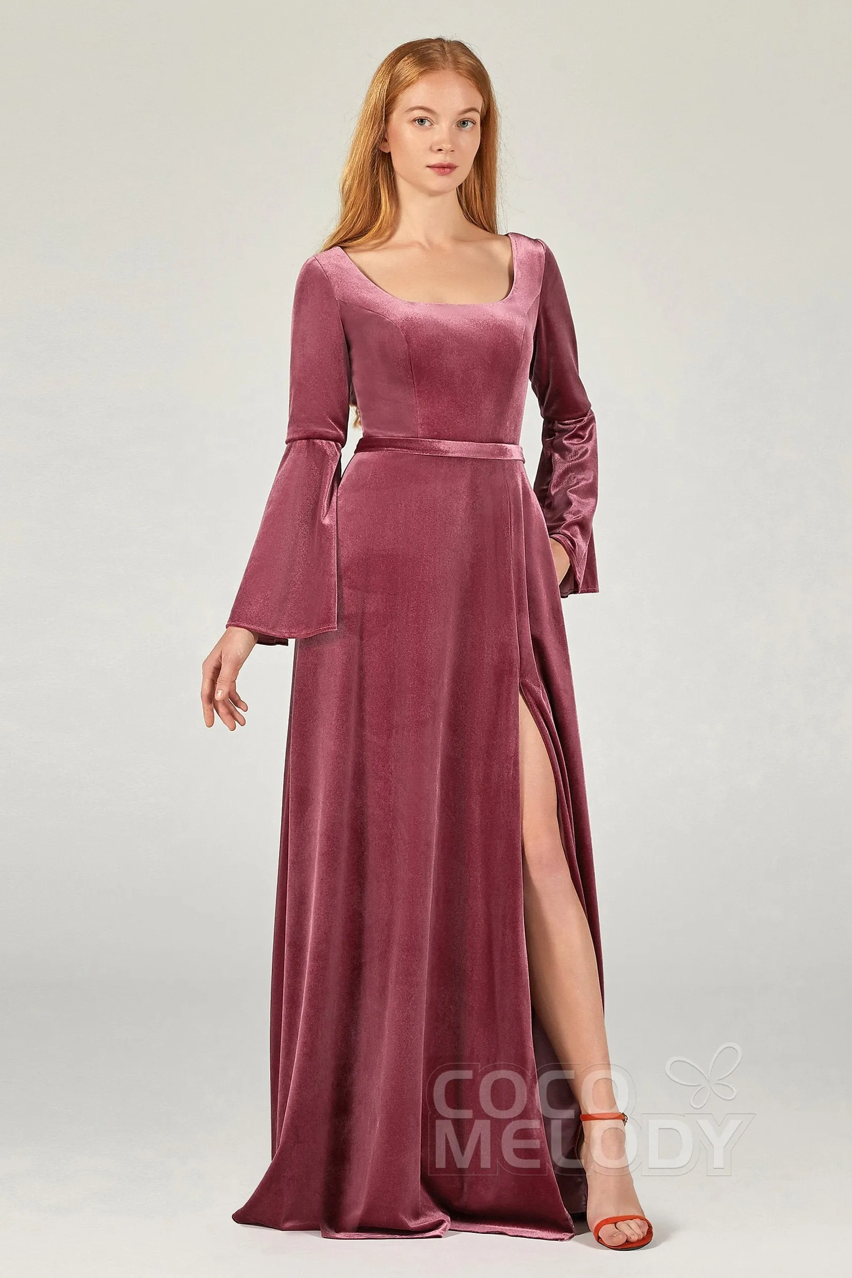 A-Line Floor Length Velvet Bridesmaid Dress Formal Dresses CB0370