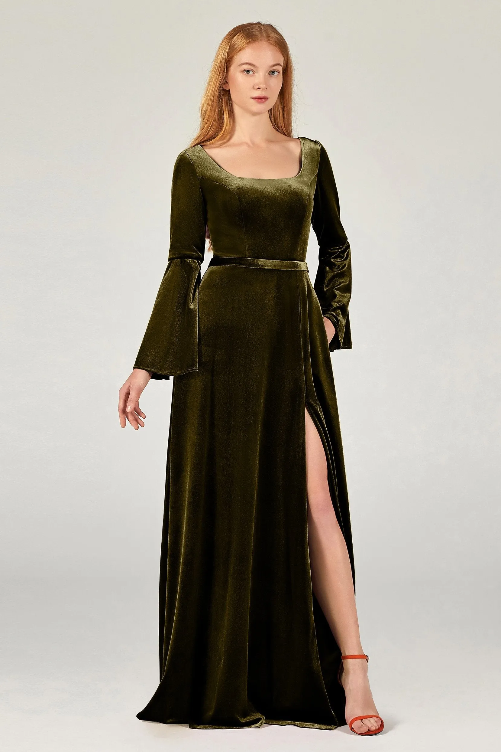 A-Line Floor Length Velvet Bridesmaid Dress Formal Dresses CB0370