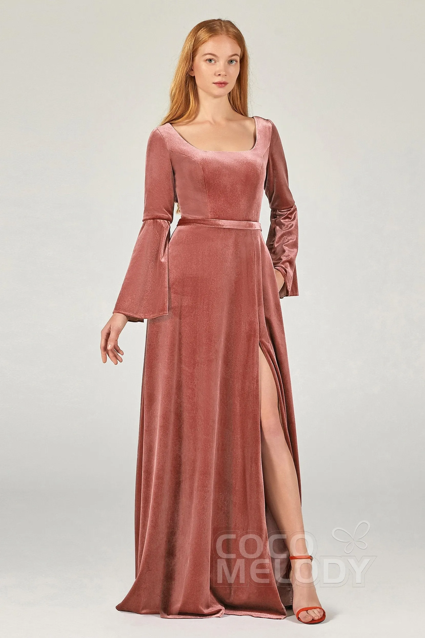 A-Line Floor Length Velvet Bridesmaid Dress Formal Dresses CB0370