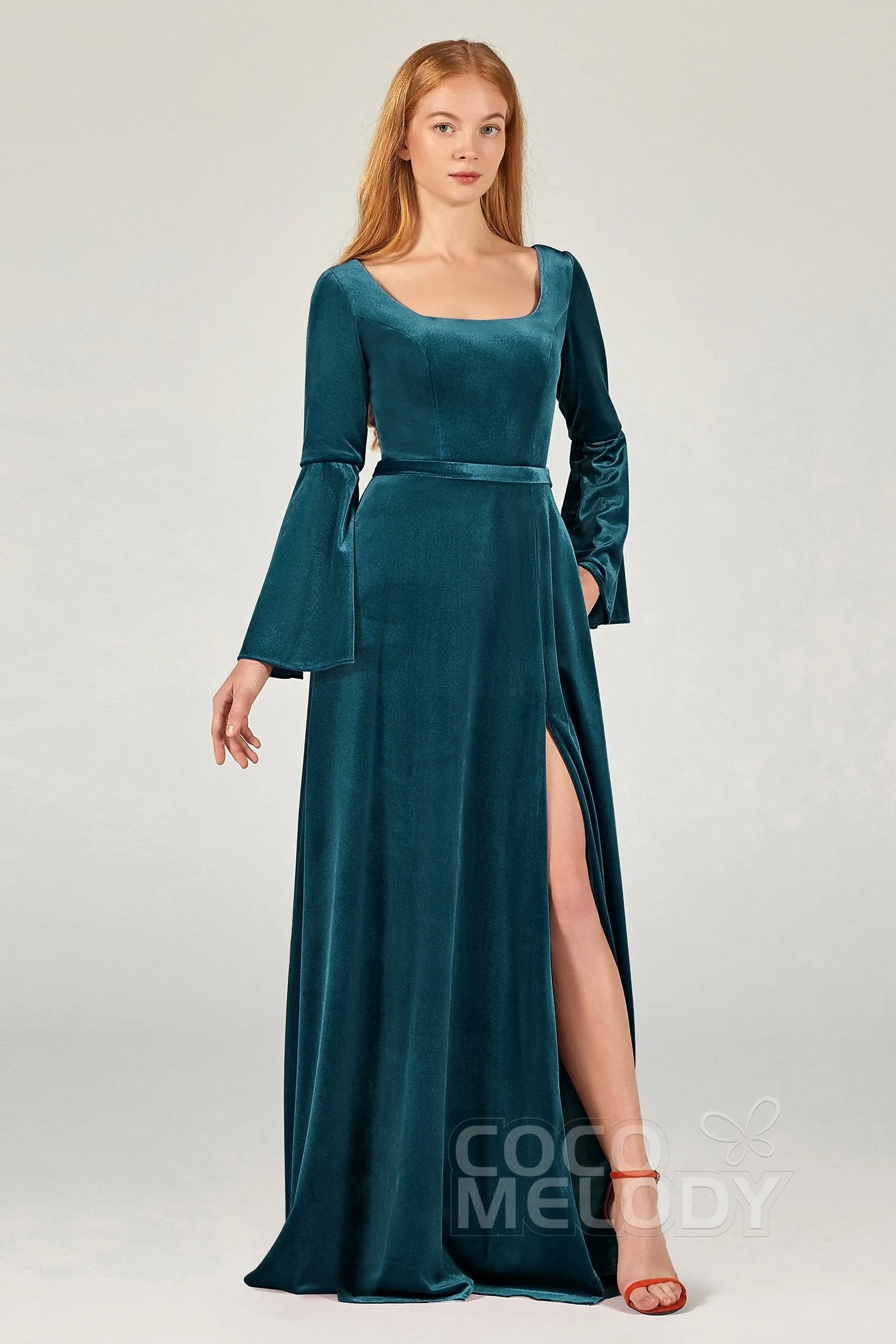 A-Line Floor Length Velvet Bridesmaid Dress Formal Dresses CB0370