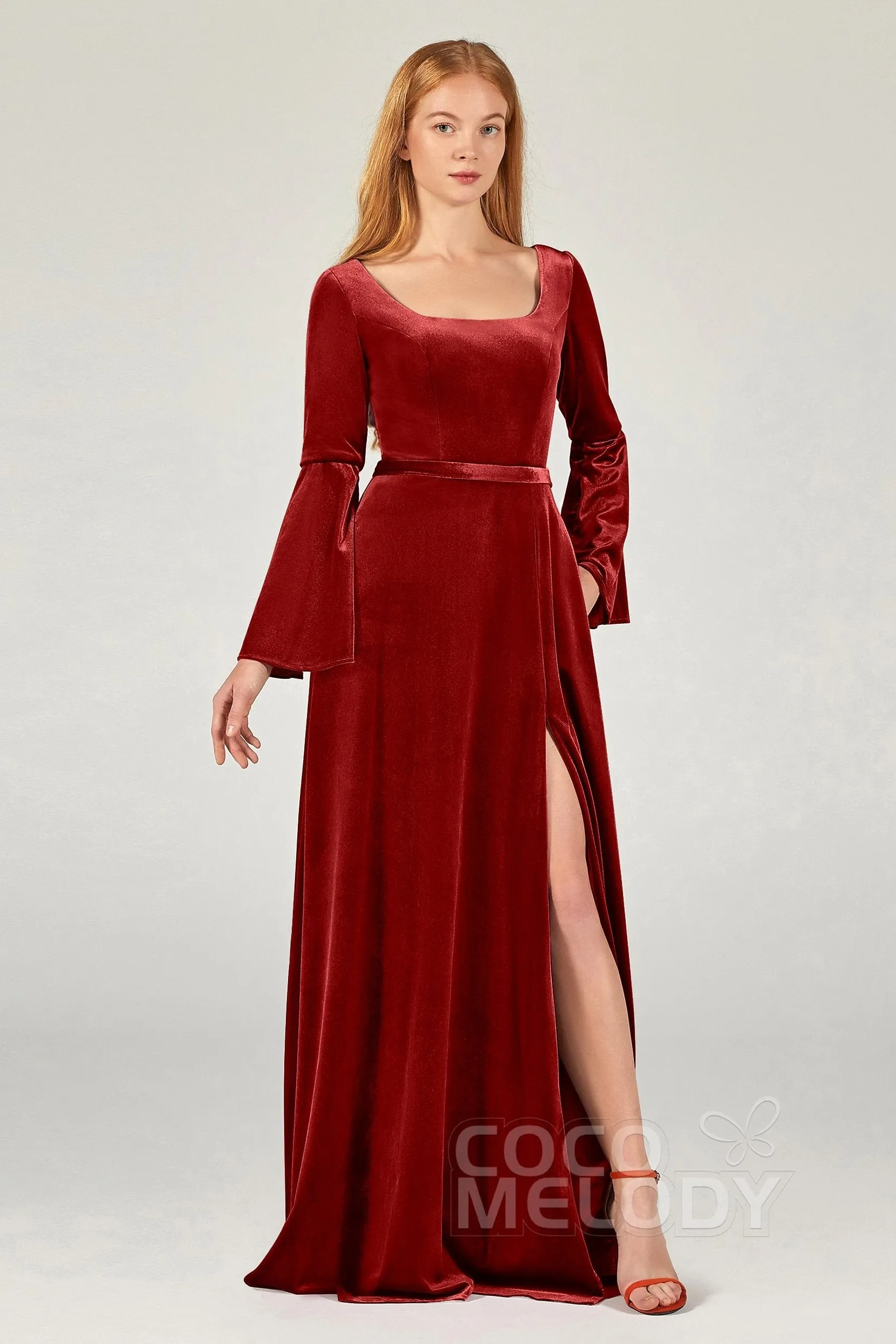 A-Line Floor Length Velvet Bridesmaid Dress Formal Dresses CB0370