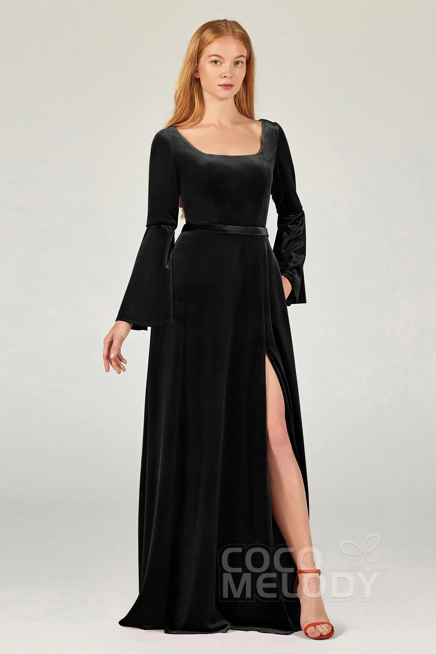 A-Line Floor Length Velvet Bridesmaid Dress Formal Dresses CB0370