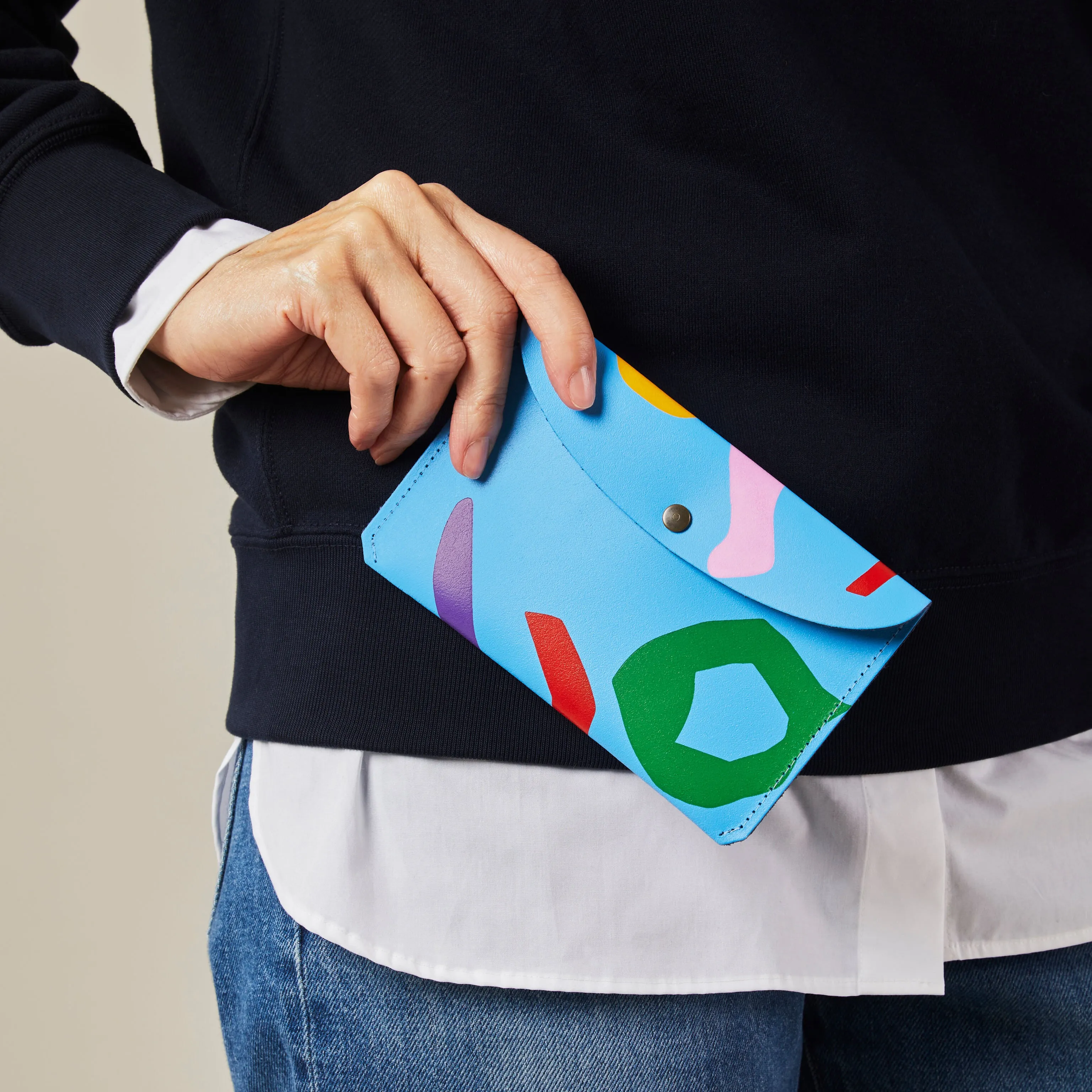 Abstract Color Leather Pouch - Blue