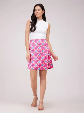 Abstract Print Satin Skort - Fuchsia