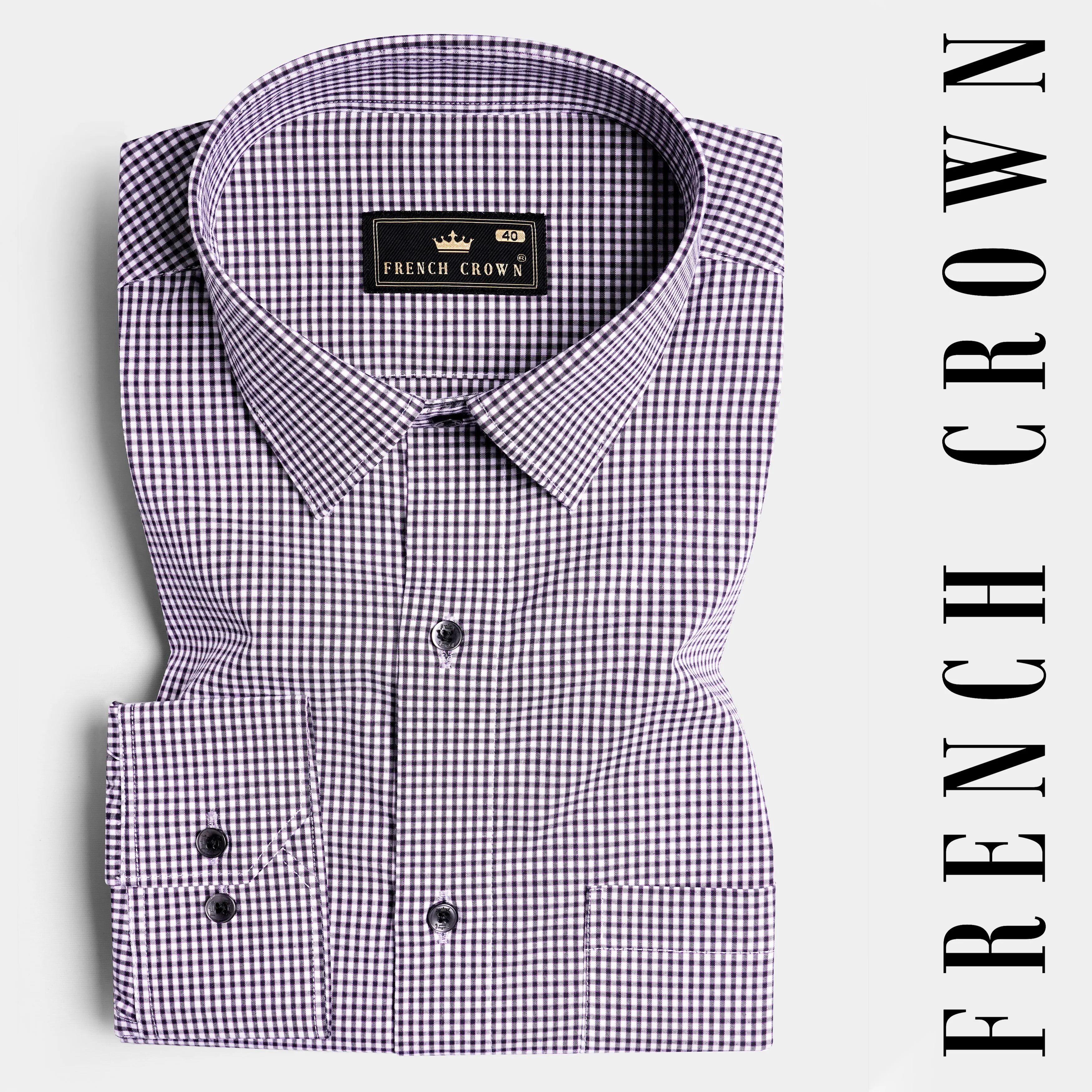 Affair Purple and Black Gingham Checkered Premium Cotton Shirt