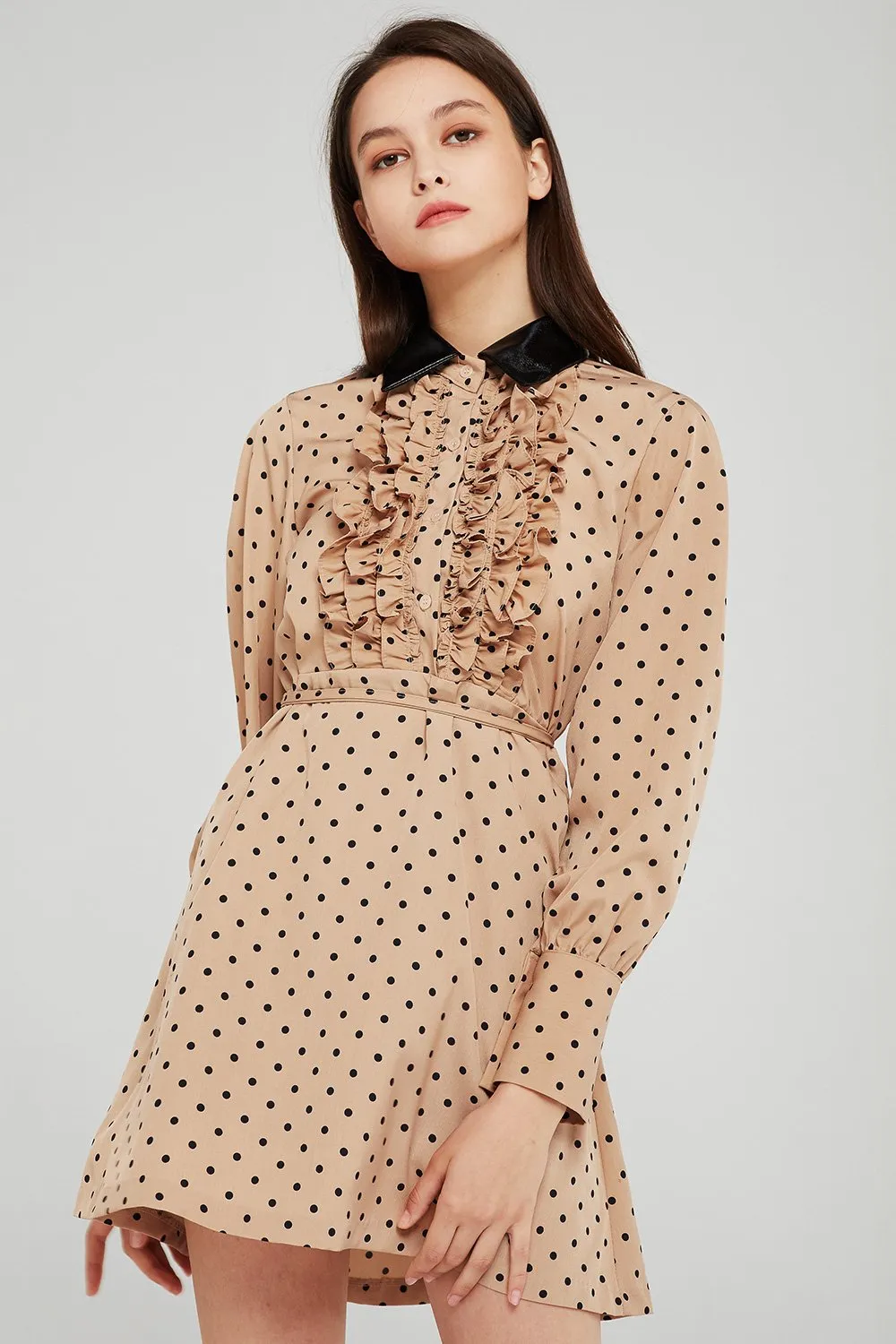 Allen Dotted Pleather Collar Dress