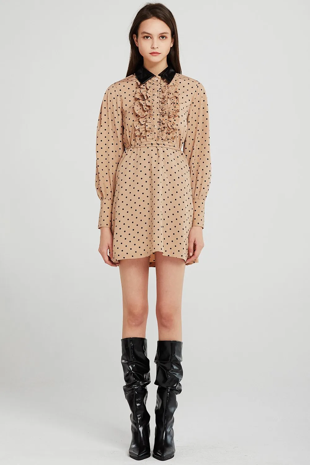 Allen Dotted Pleather Collar Dress