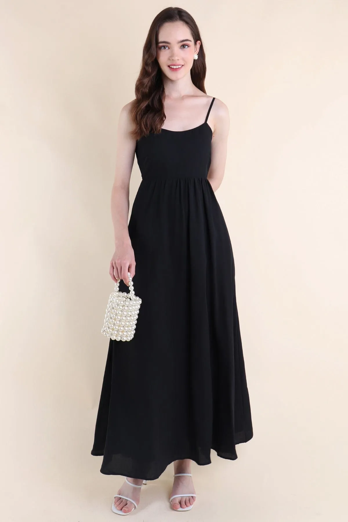 AMOUR TIE-BACK MAXI DRESS IN BLACK