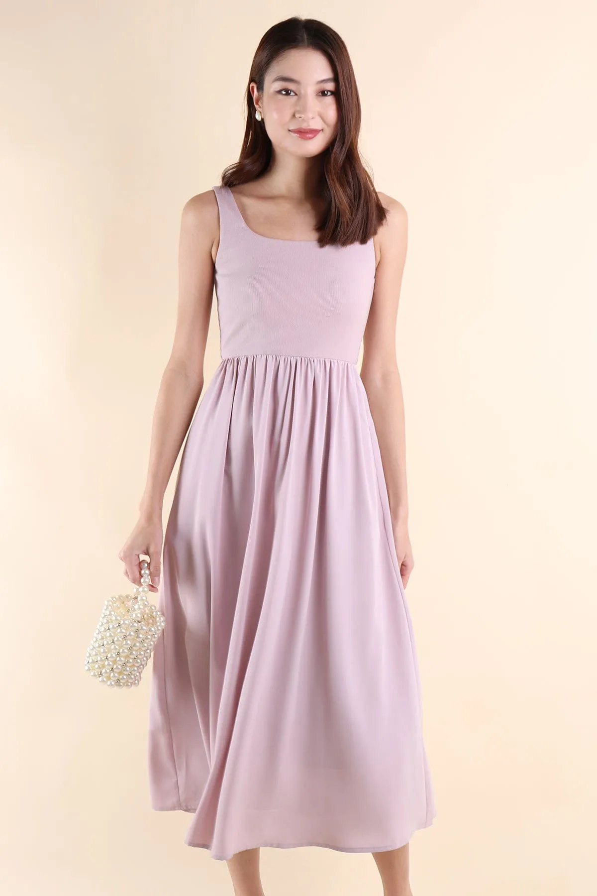 ANABELLE RIBBED MAXI DRESS IN MAUVE