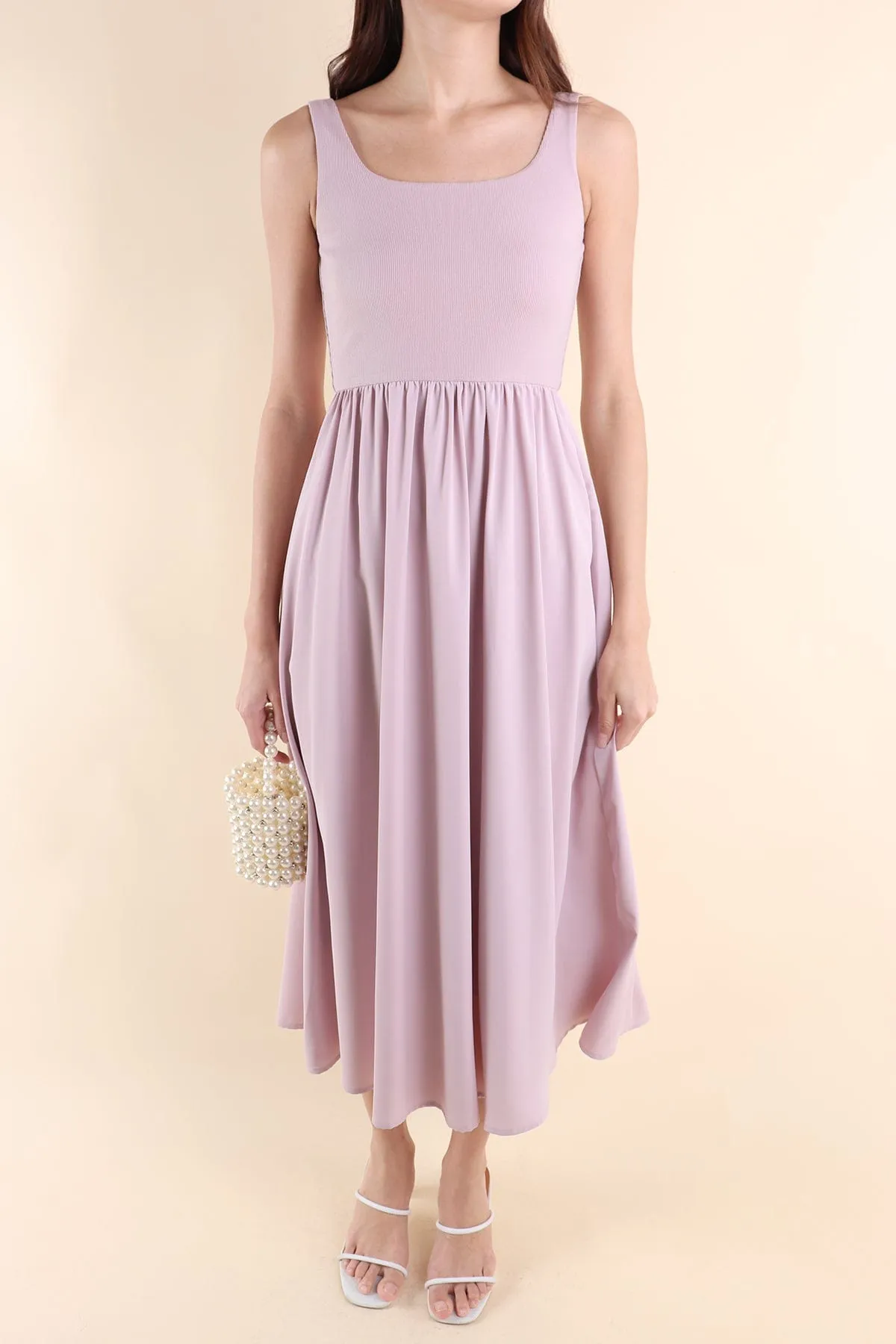 ANABELLE RIBBED MAXI DRESS IN MAUVE