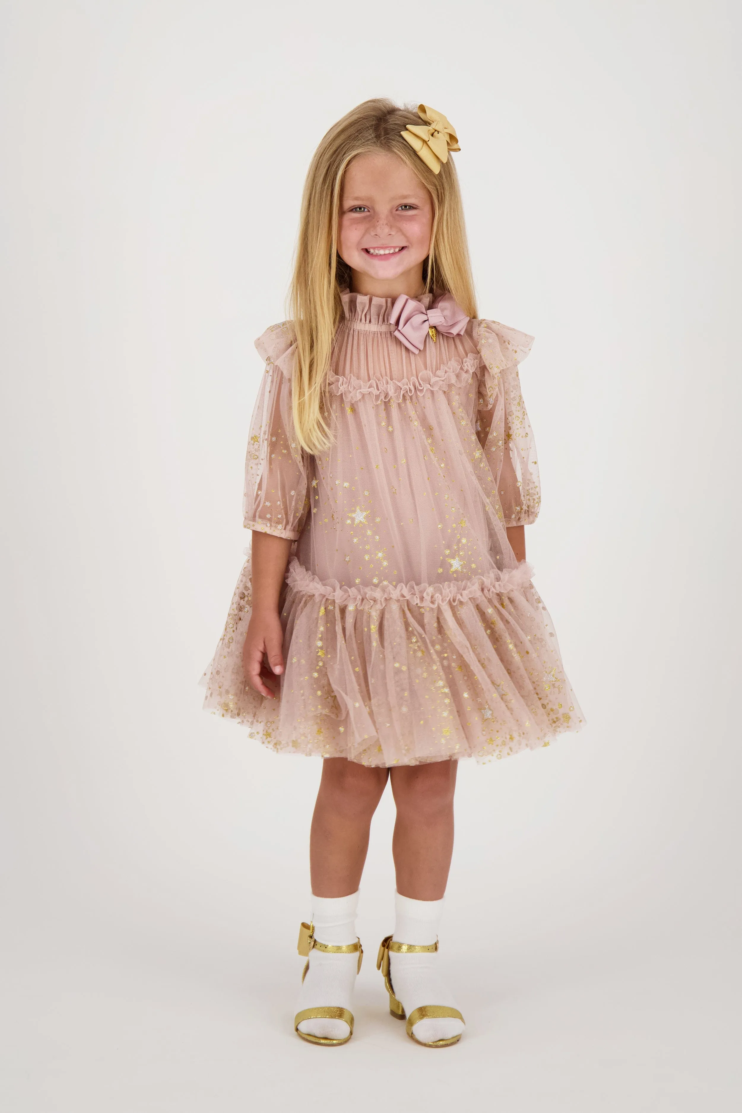 Angels Face Girls Myrtle Star Dress in Beige