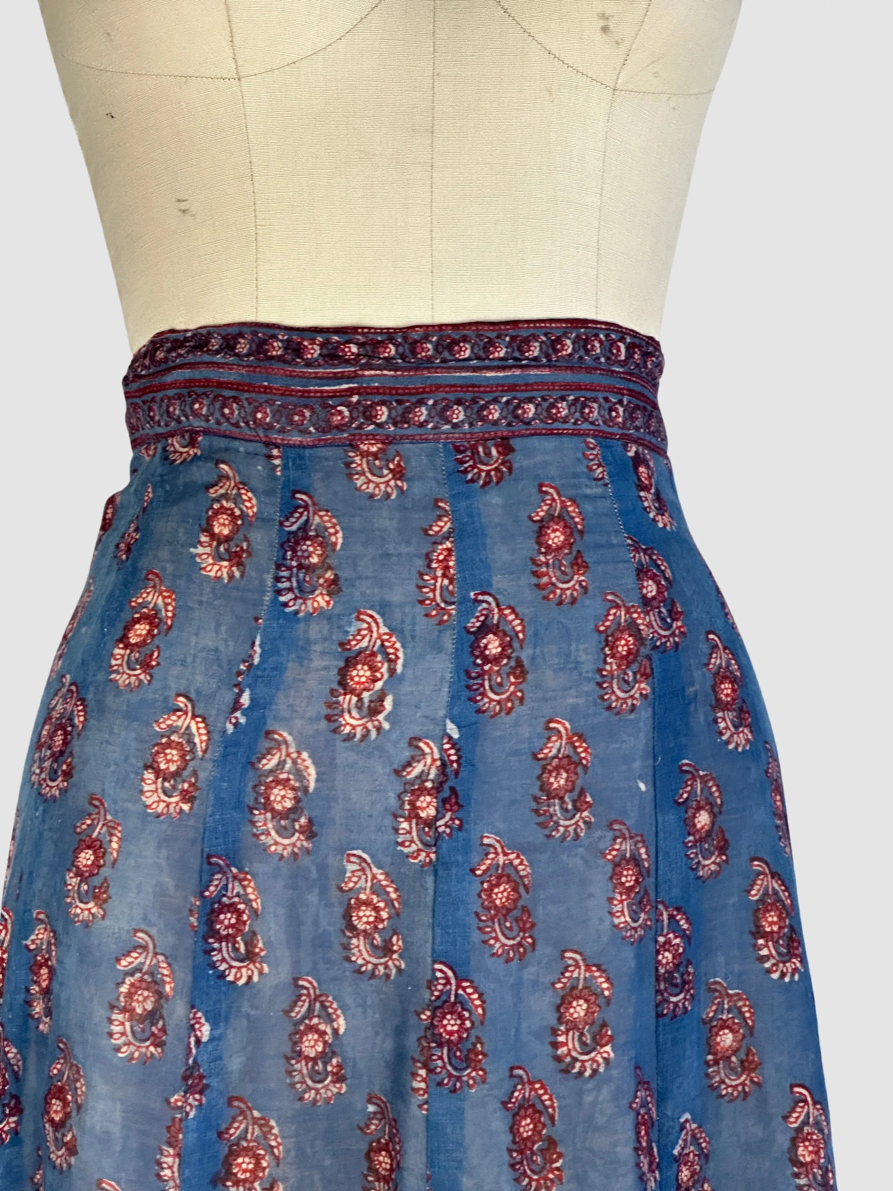 ANOKHI 70s Indian Block Print Cotton Maxi Skirt • Small