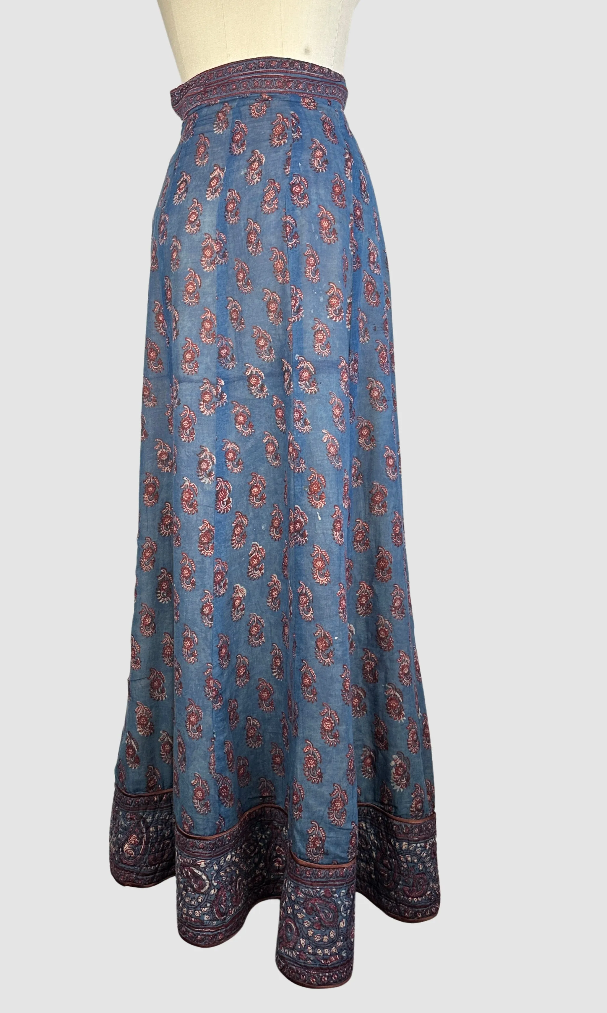 ANOKHI 70s Indian Block Print Cotton Maxi Skirt • Small