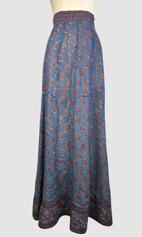 ANOKHI 70s Indian Block Print Cotton Maxi Skirt • Small