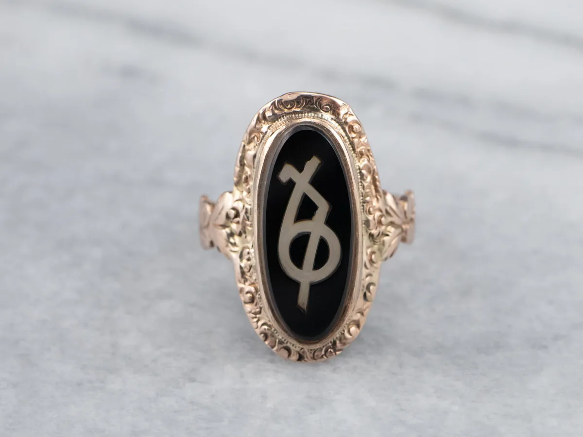 Antique Greek Sorority Onyx Ring