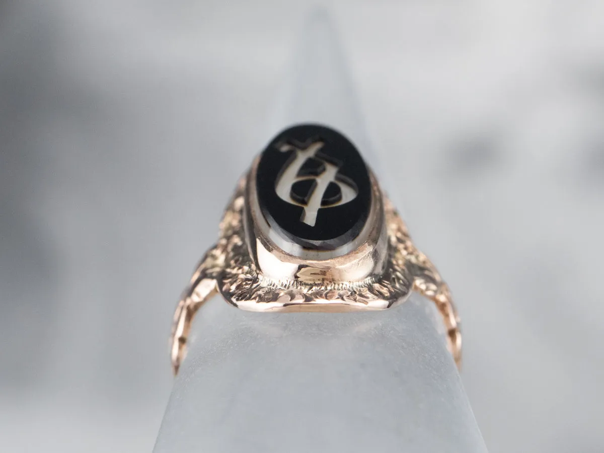 Antique Greek Sorority Onyx Ring