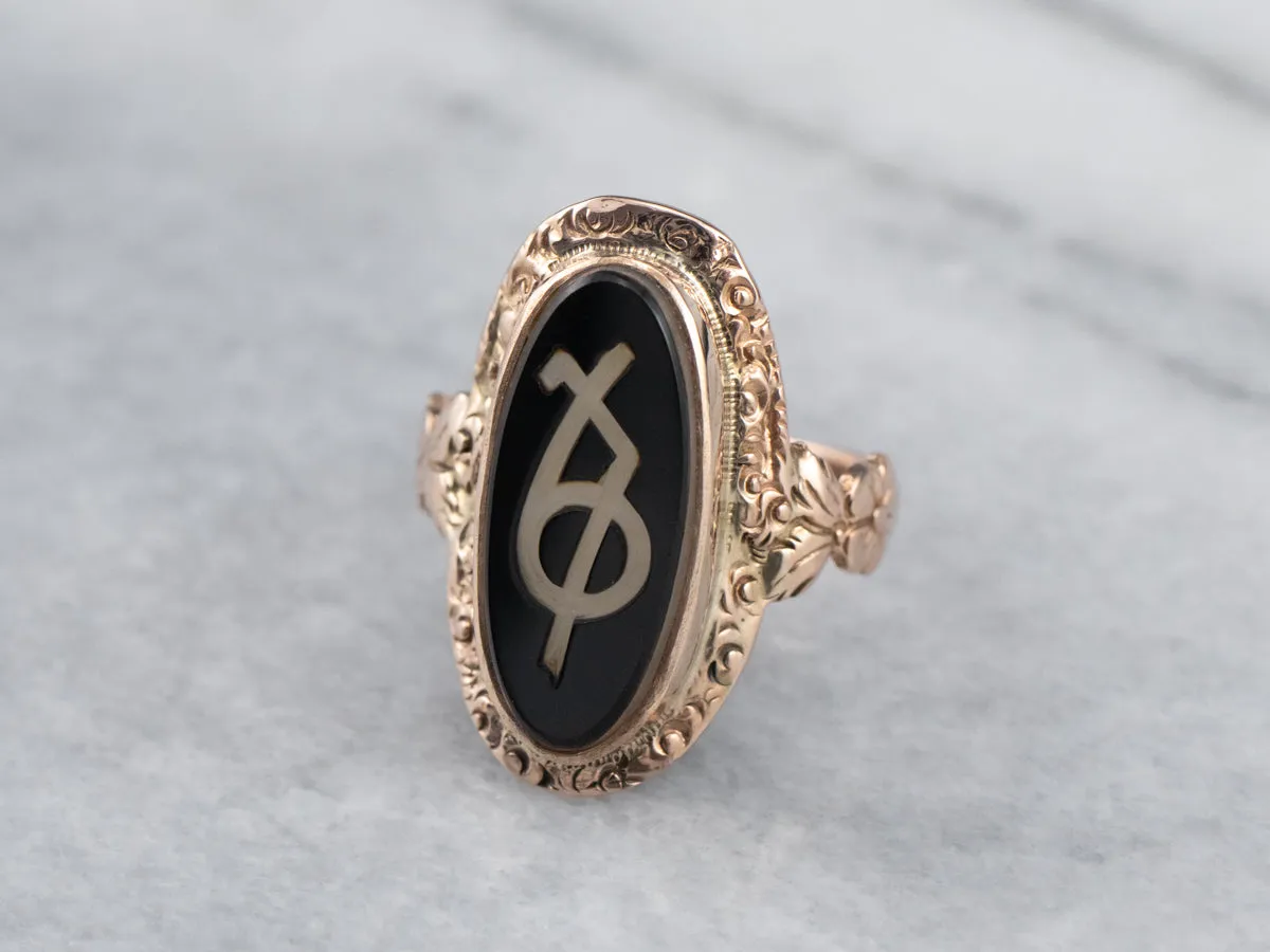 Antique Greek Sorority Onyx Ring