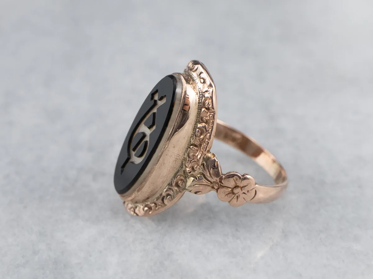 Antique Greek Sorority Onyx Ring