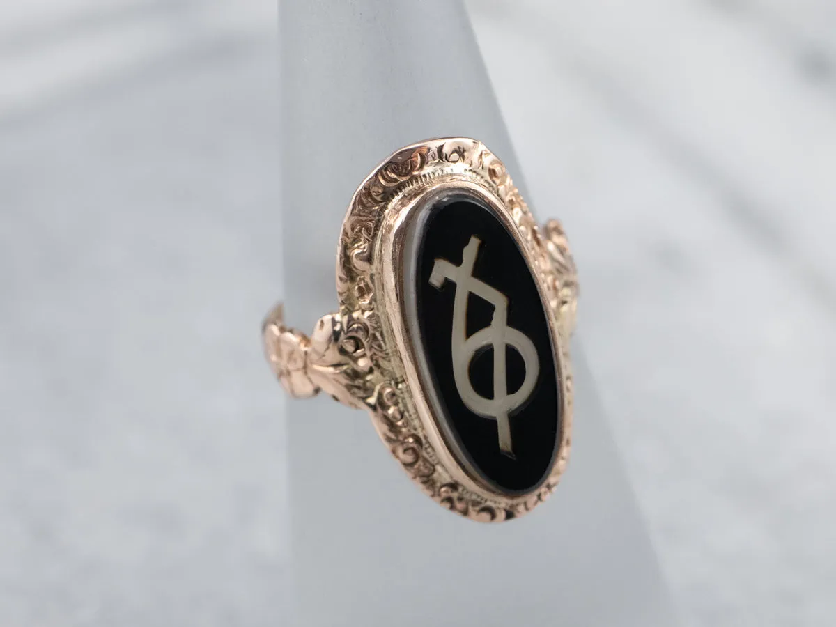 Antique Greek Sorority Onyx Ring