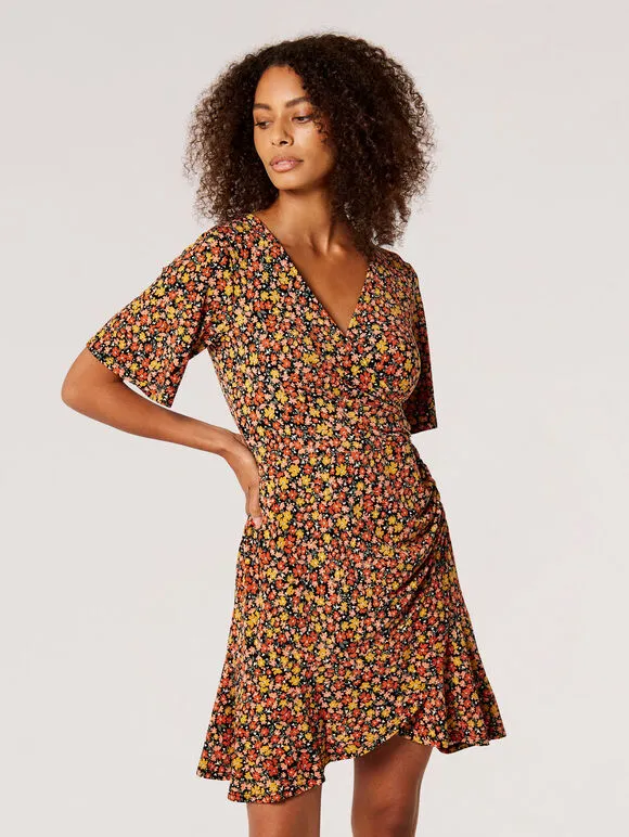 Ap 829145 Ditsy Floral Wrap Mini Dress