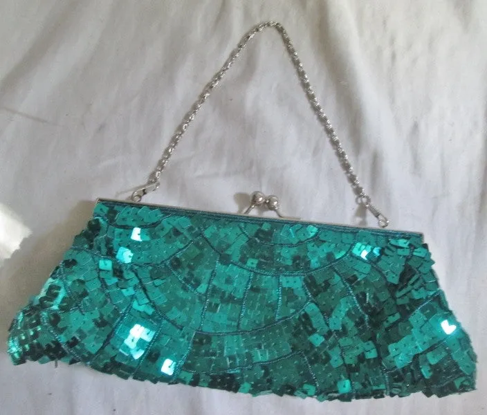 APT. 9 SEQUIN Handbag Evening Clutch Bag Vegan Purse AQUA BLUE Glam