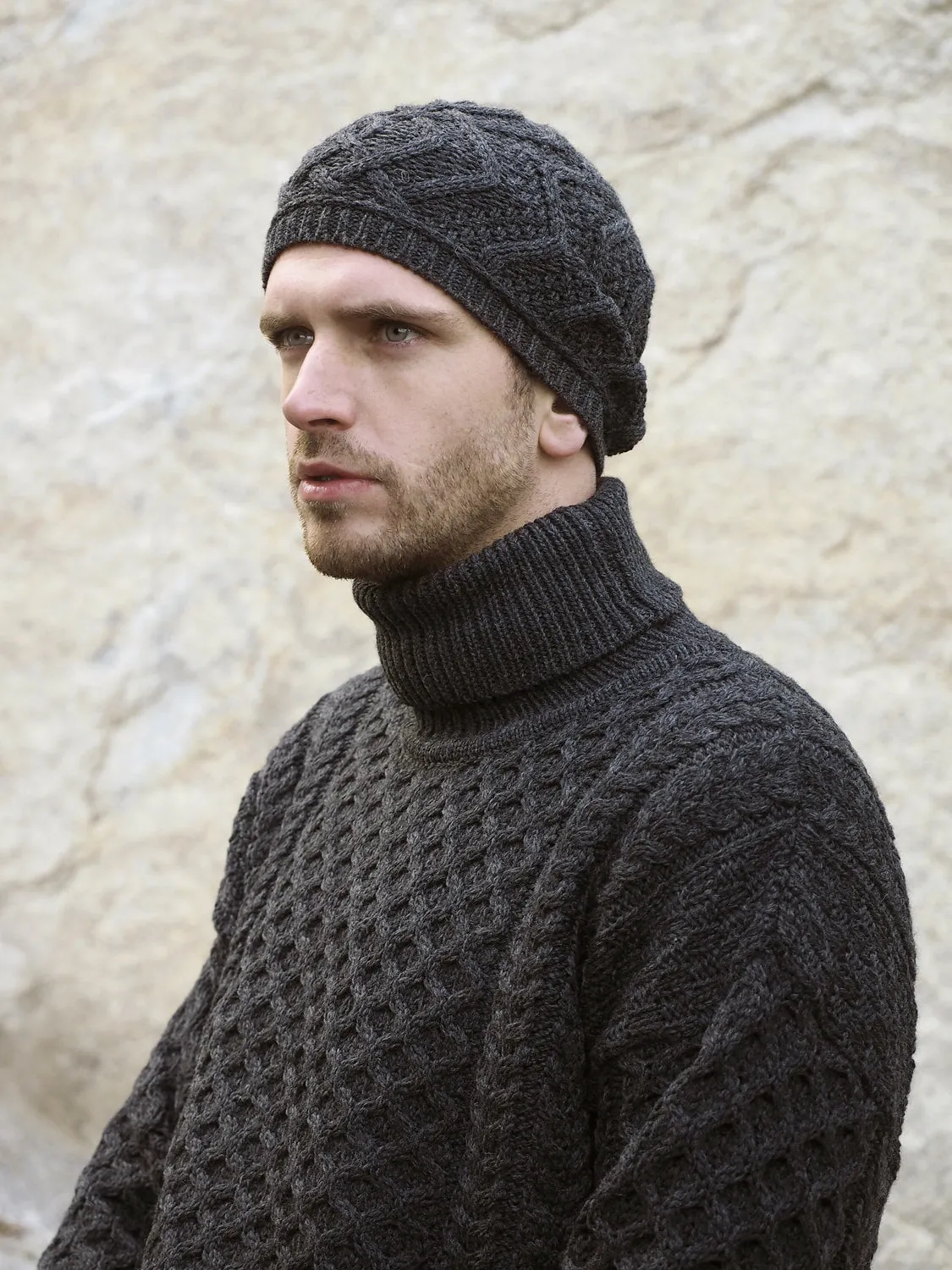 Aran Merino Polo Neck Sweater | Charcoal