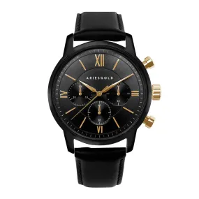 ARIES GOLD URBAN ETERNAL BLACK STAINLESS STEEL G 1027 BKG-BKG BLACK LEATHER STRAP MEN'S WATCH