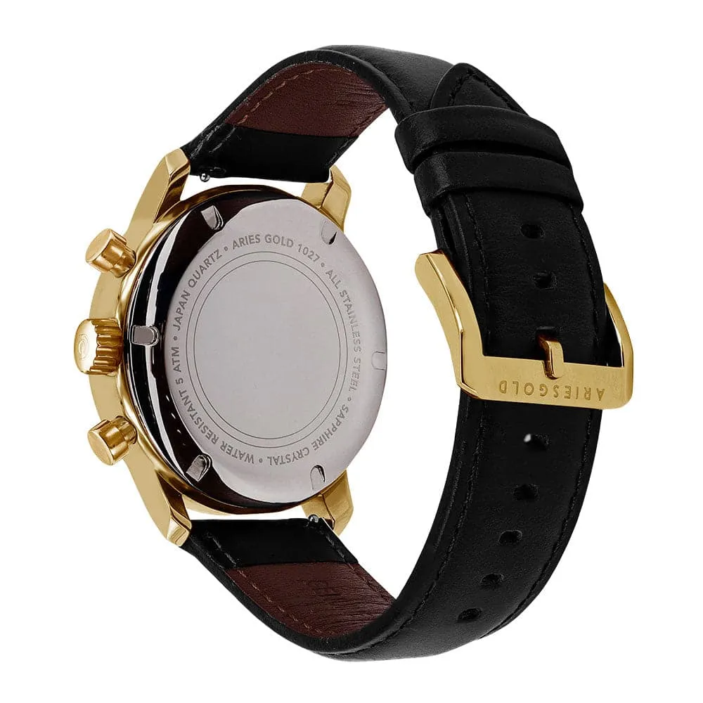 ARIES GOLD URBAN ETERNAL G 1027 G-BKG BLACK LEATHER STRAP MEN'S WATCH