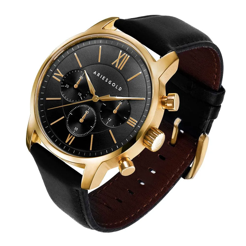 ARIES GOLD URBAN ETERNAL G 1027 G-BKG BLACK LEATHER STRAP MEN'S WATCH