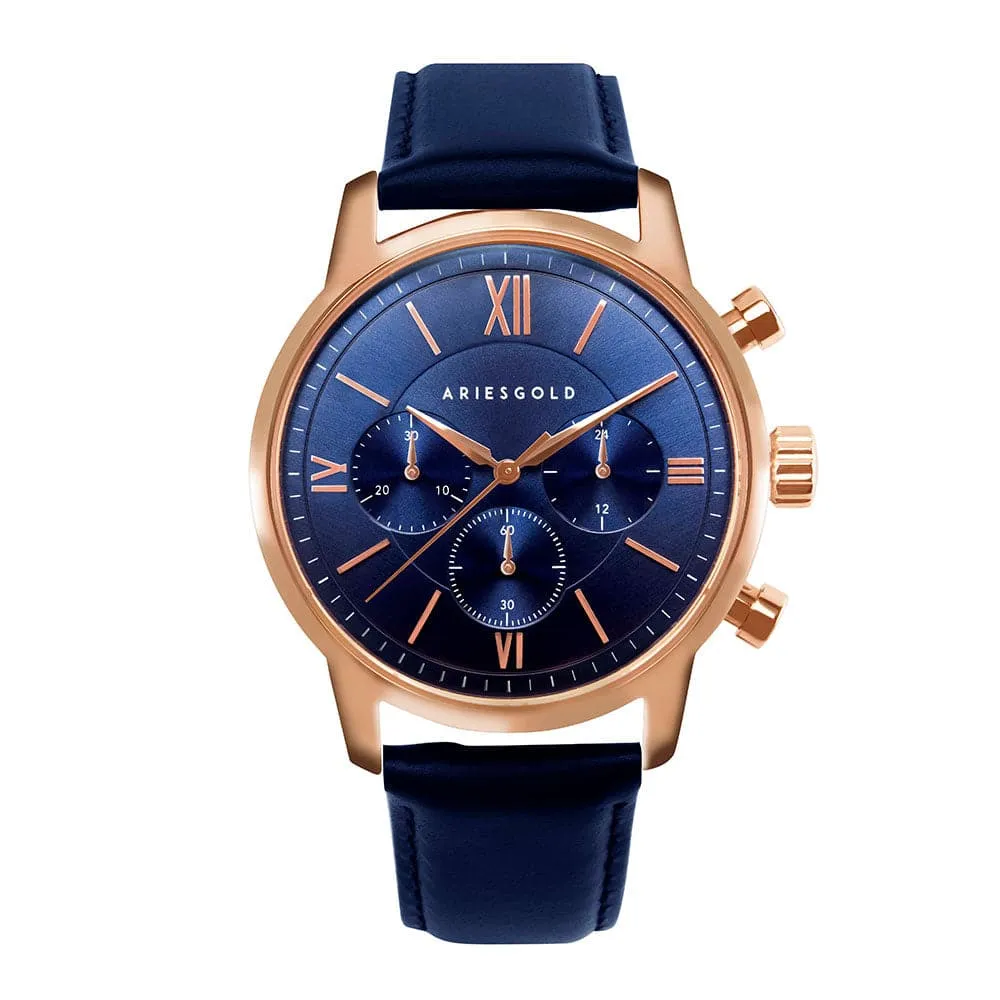 ARIES GOLD URBAN ETERNAL G 1027 RG-BU BLUE LEATHER STRAP MEN'S WATCH