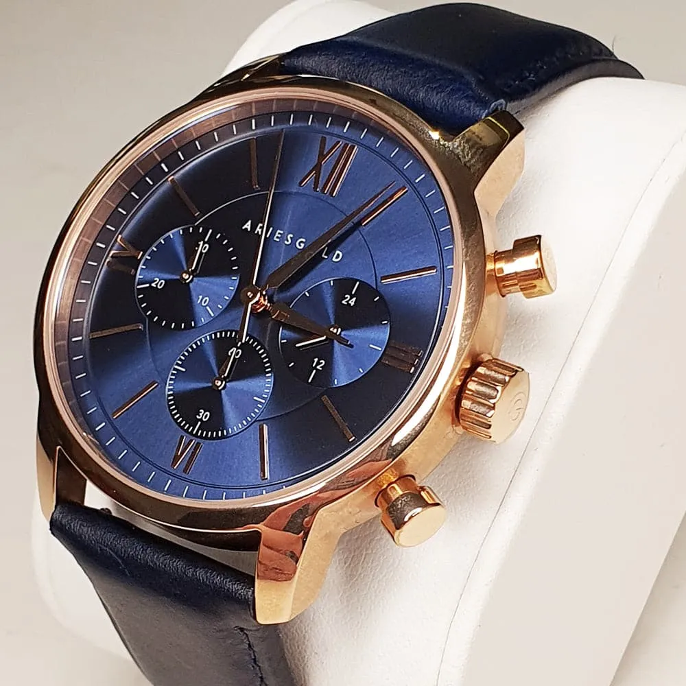 ARIES GOLD URBAN ETERNAL G 1027 RG-BU BLUE LEATHER STRAP MEN'S WATCH